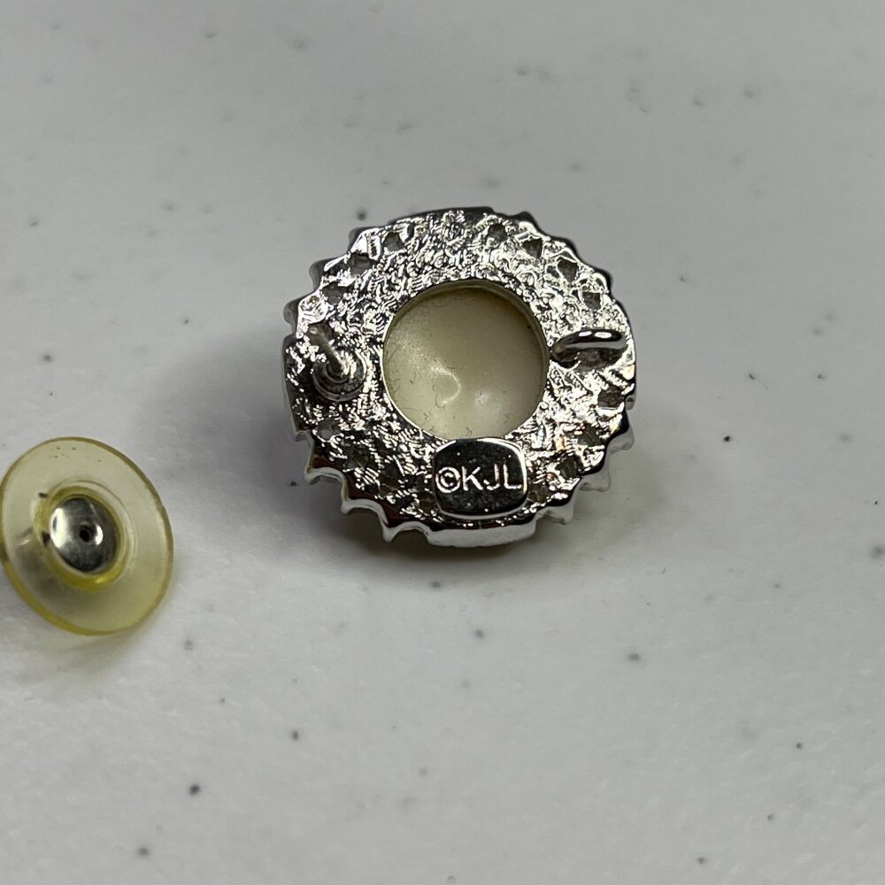 Vintage KJL Kenneth Lane Faux Pearl & Rhinestone Earrings - Picture 7 of 7
